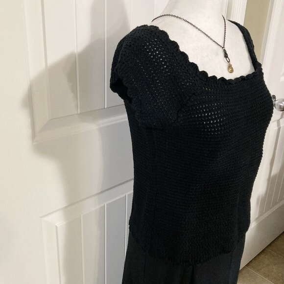 RICKI'S Vintage black cap sleeve knit top w/ scallop edges SMALL MEDIUM sweater - Picture 5 of 15